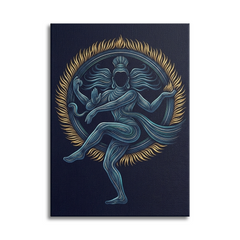 Nataraja Cosmic Dance Canvas Wall Art — Modern Line Art Shiva Print in Blue & Gold