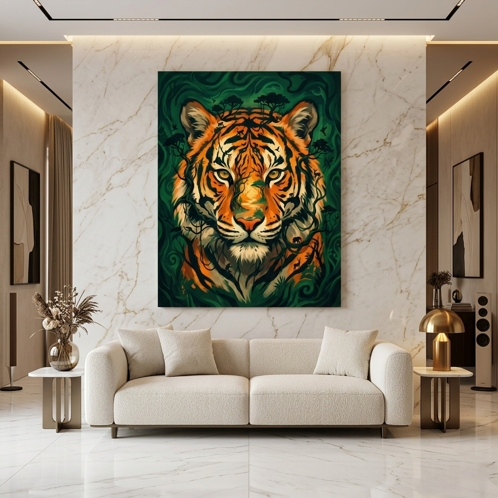 Tiger Face Conceptual Canvas Wall Art Prints for Home Decoration