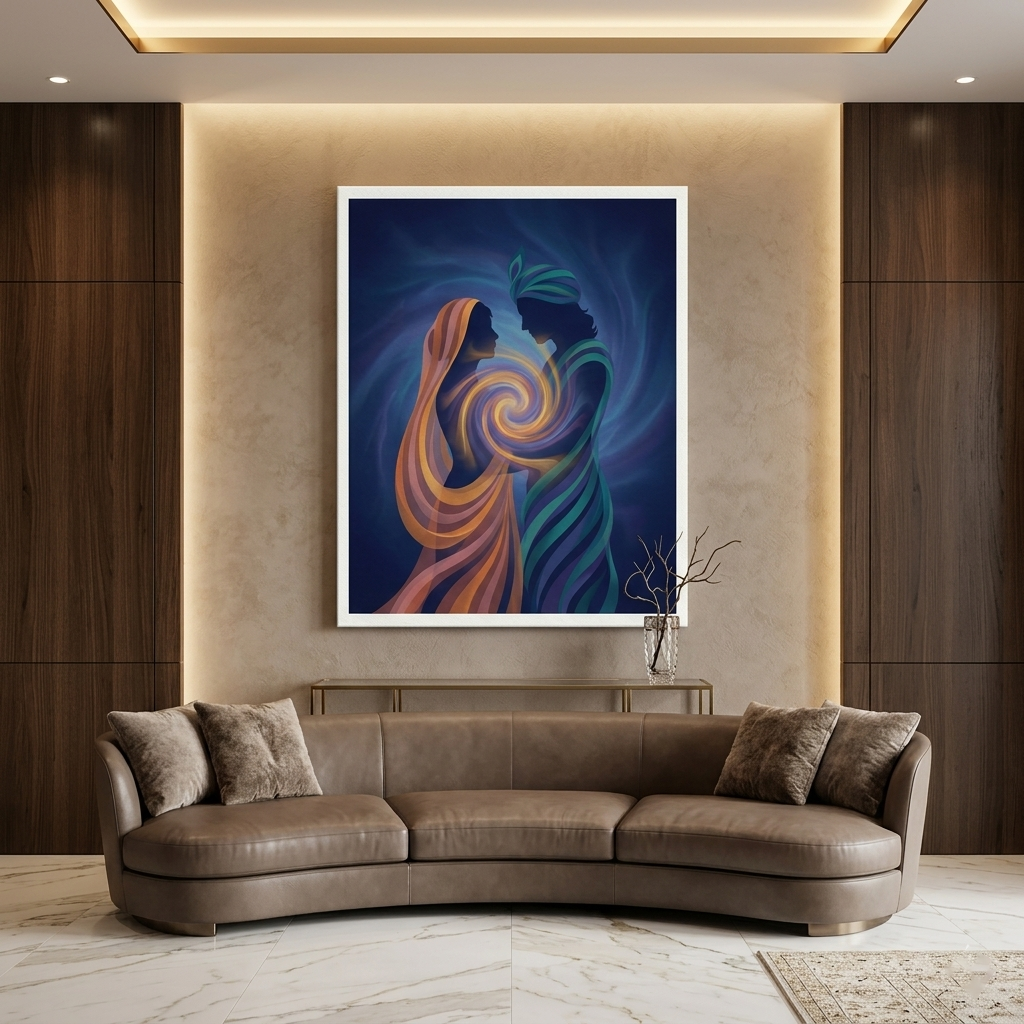 Radha Krishna Love Conceptual Canvas Wall Art Prints for Living Room Art