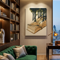 Book Forest Conceptual Canvas Wall Art Prints for Reading Room Art
