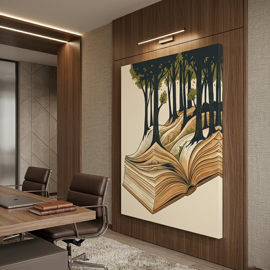 Book Forest Conceptual Canvas Wall Art Prints for Reading Room Art