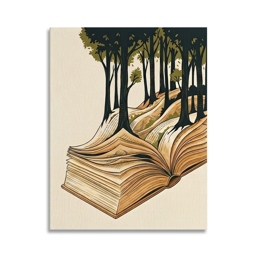 Book Forest Conceptual Canvas Wall Art Prints for Reading Room Art above a 3-seater sofa at true scale