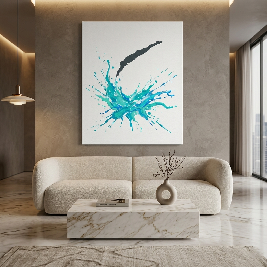 Diver Splash Conceptual Canvas Wall Art Prints for Bedroom Art