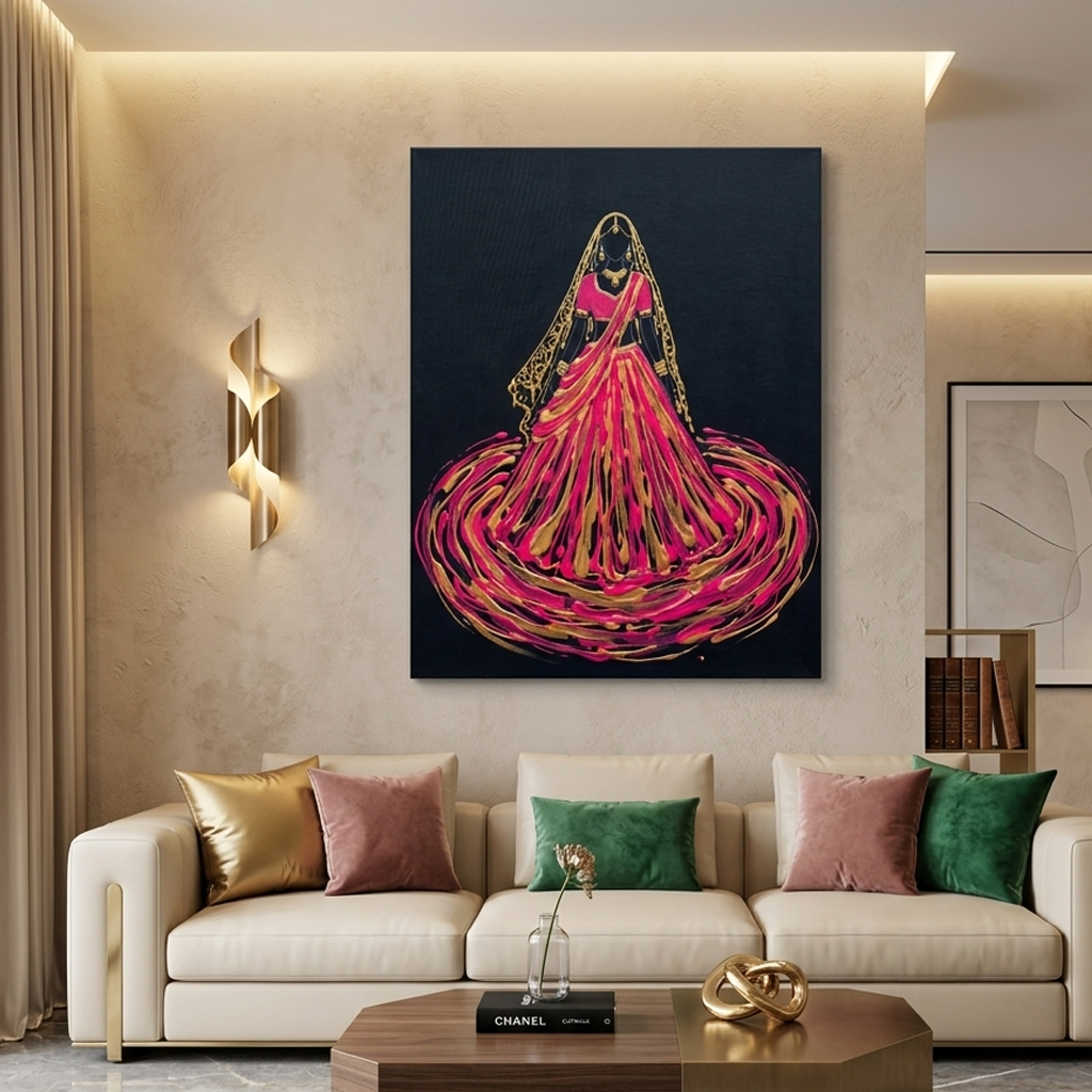 Indian Bride Conceptual Canvas Wall Art Prints for Bedroom Art