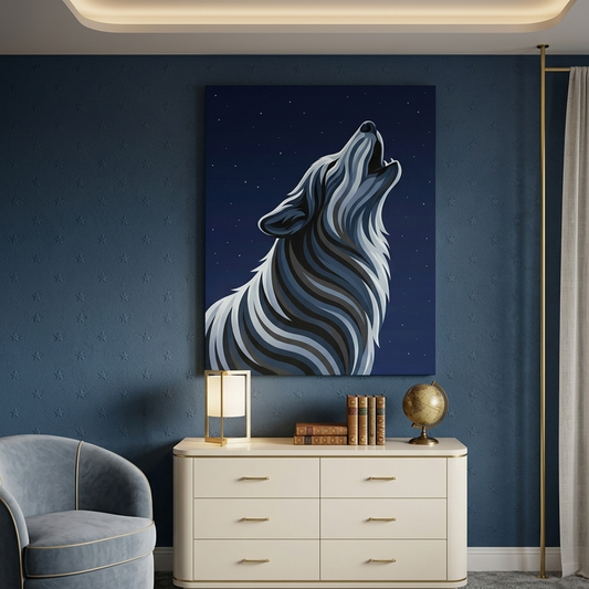 Howling Wolf Conceptual Canvas Wall Art Prints for Living Room Art