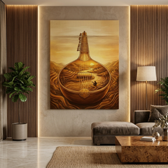Sitar Landscape Conceptual Canvas Wall Art Prints for Music Room