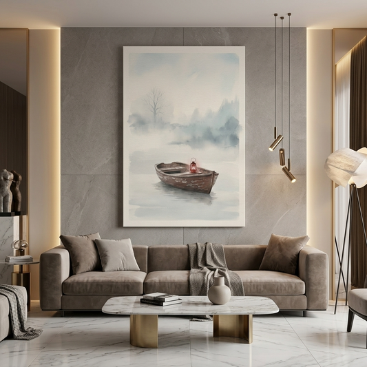 Lantern Boat in the Mist – Watercolor Art Canvas Prints