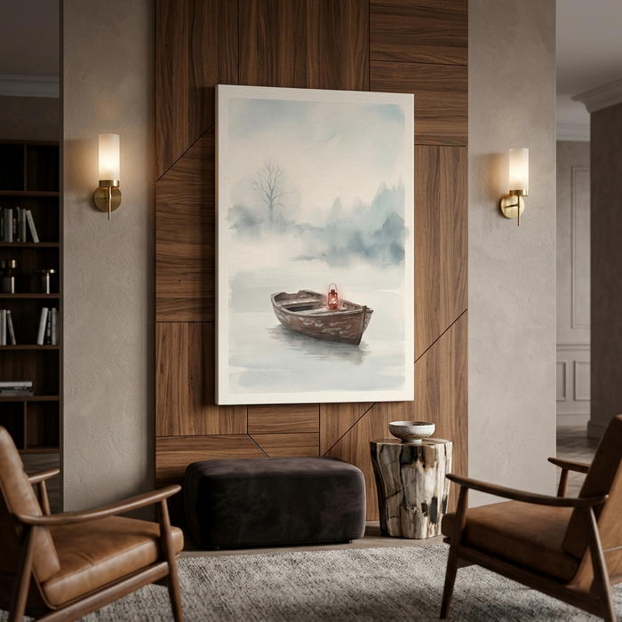 Lantern Boat in the Mist – Watercolor Art Canvas Prints