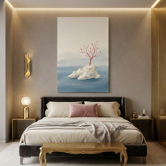 Lone Red Tree on Rock – Watercolor Art Canvas Prints