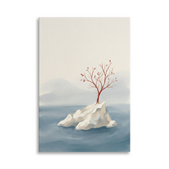 Lone Red Tree on Rock – Watercolor Art Canvas Prints