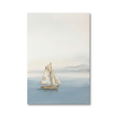 Sailboat on Misty Blue Water – Watercolor Art Canvas Prints