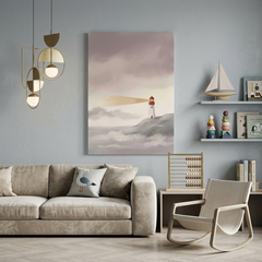 Lighthouse Beam Through the Mist – Watercolor Art Canvas Prints