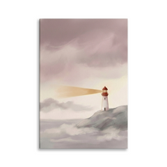 Lighthouse Beam Through the Mist – Watercolor Art Canvas Prints