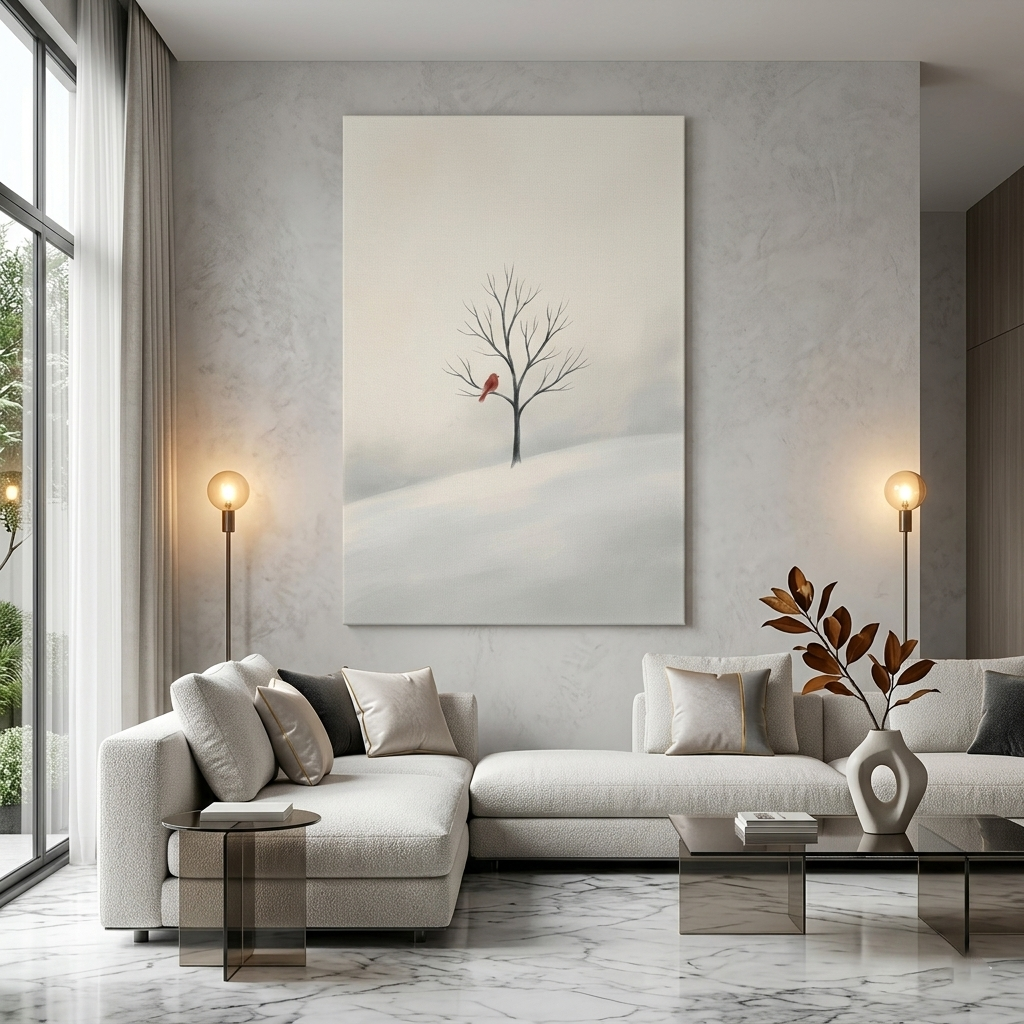 Red Cardinal in Winter White – Watercolor Art Canvas Prints