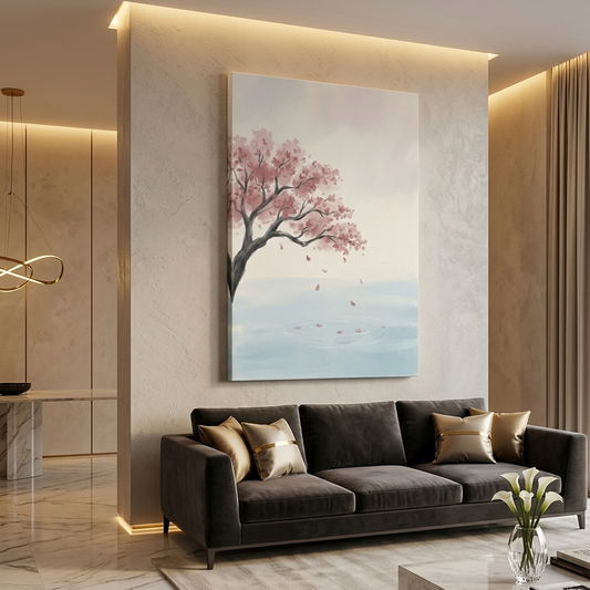 Cherry Blossom Petals on Water – Watercolor Art Canvas Prints