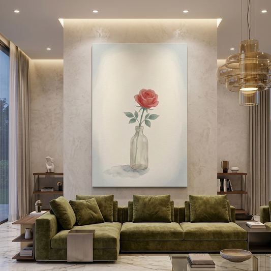 Single Rose in a Bottle – Watercolor Art Canvas Prints