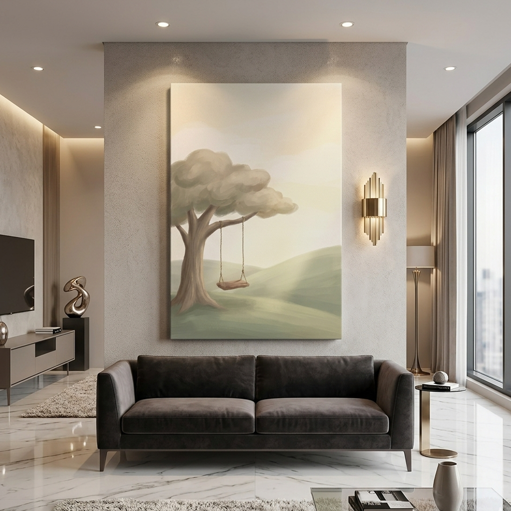 Empty Swing on Rolling Hills – Watercolor Art Canvas Prints