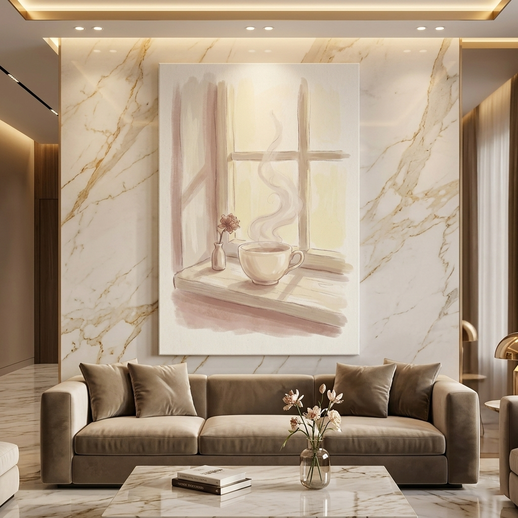 Morning Tea on the Sill – Watercolor Art Canvas Prints