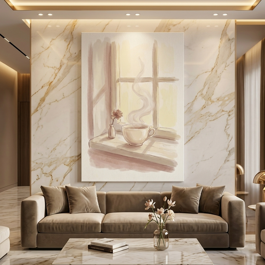 Morning Tea on the Sill – Watercolor Art Canvas Prints