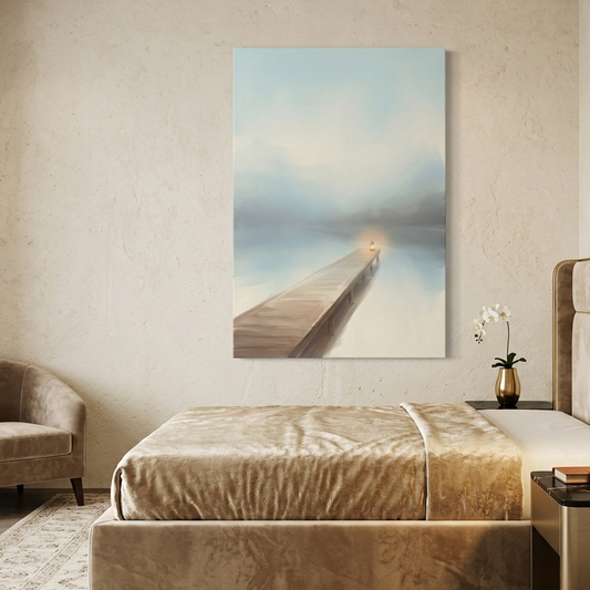 Pier into the Morning Mist – Watercolor Art Canvas Prints