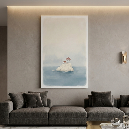Little House on Island Rock – Watercolor Art Canvas Prints