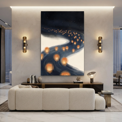 River of Floating Lanterns Cozy Watercolor Canvas Wall Art Prints