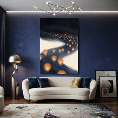 River of Floating Lanterns Cozy Watercolor Canvas Wall Art Prints