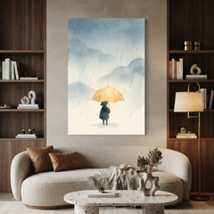 Yellow Umbrella Rainy Day Cozy Watercolor Canvas Wall Art Prints