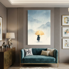 Yellow Umbrella Rainy Day Cozy Watercolor Canvas Wall Art Prints