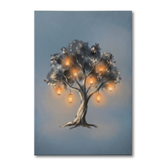 Glowing Lantern Wishing Tree Cozy Watercolor Canvas Wall Art Prints