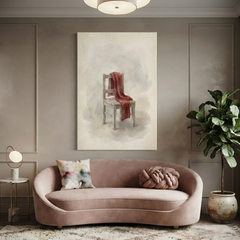 Red Scarf Wooden Chair Cozy Watercolor Canvas Wall Art Prints