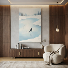 Frozen Pond Ice Skater Cozy Watercolor Canvas Wall Art Prints