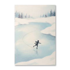 Frozen Pond Ice Skater Cozy Watercolor Canvas Wall Art Prints