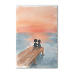 Sunset Jetty Little Friends Cozy Watercolor Canvas Wall Art Prints