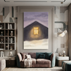 Glowing Window Snowy Night Cozy Watercolor Canvas Wall Art Prints
