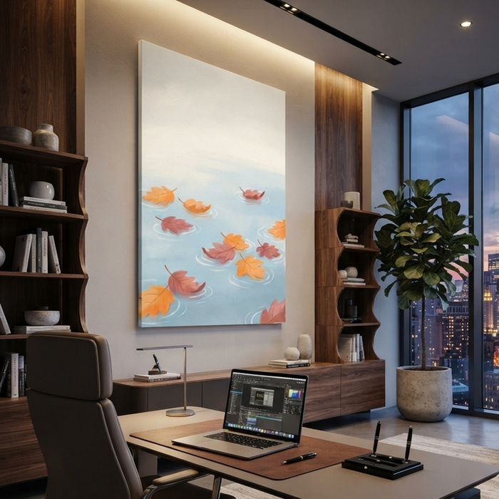 Autumn Leaves Drifting Water Cozy Watercolor Canvas Wall Art Prints