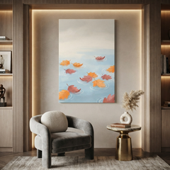 Autumn Leaves Drifting Water Cozy Watercolor Canvas Wall Art Prints