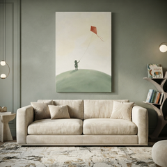 Red Kite Green Hill Cozy Watercolor Canvas Wall Art Prints
