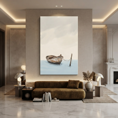 Quiet Moored Rowboat Calm Cozy Watercolor Canvas Wall Art Prints