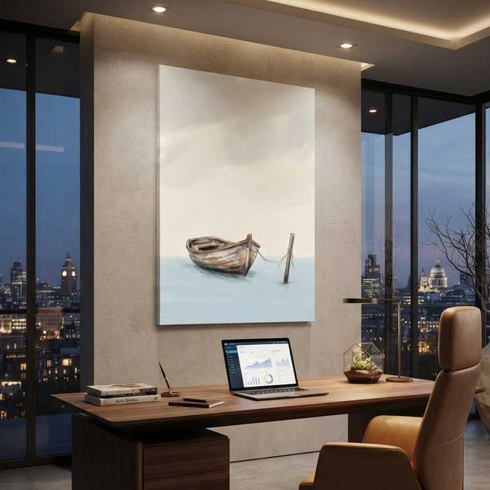 Quiet Moored Rowboat Calm Cozy Watercolor Canvas Wall Art Prints