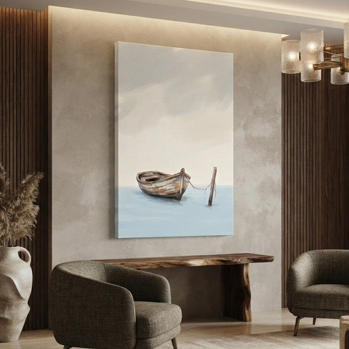 Quiet Moored Rowboat Calm Cozy Watercolor Canvas Wall Art Prints