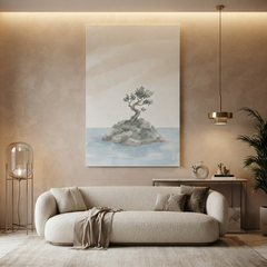 Lone Tree Island Serenity Cozy Watercolor Canvas Wall Art Prints