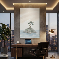 Lone Tree Island Serenity Cozy Watercolor Canvas Wall Art Prints
