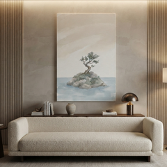 Lone Tree Island Serenity Cozy Watercolor Canvas Wall Art Prints