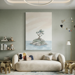 Lone Tree Island Serenity Cozy Watercolor Canvas Wall Art Prints