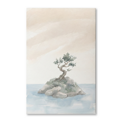 Lone Tree Island Serenity Cozy Watercolor Canvas Wall Art Prints