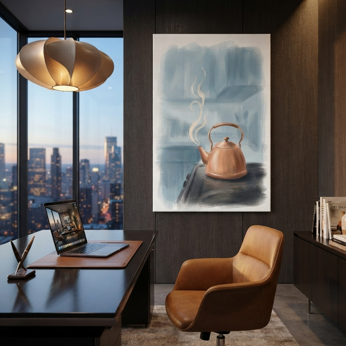Steaming Copper Kettle Kitchen Cozy Watercolor Canvas Wall Art Prints