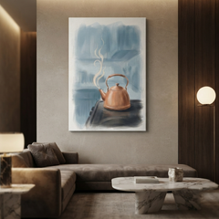 Steaming Copper Kettle Kitchen Cozy Watercolor Canvas Wall Art Prints