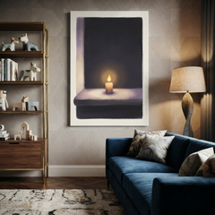 Single Candle Window Glow Cozy Watercolor Canvas Wall Art Prints
