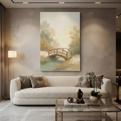 Golden Woodland Wooden Bridge Cozy Watercolor Canvas Wall Art Prints